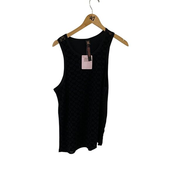 NWT Savage X Fenty Women's Black Mesh Printed Sleeveless Tank - Medium - Picture 1 of 13